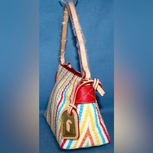 DOONEY & BOURKE Stripe Seersucker Red Blue Yellow Zip Pouchette Handbag 3S480